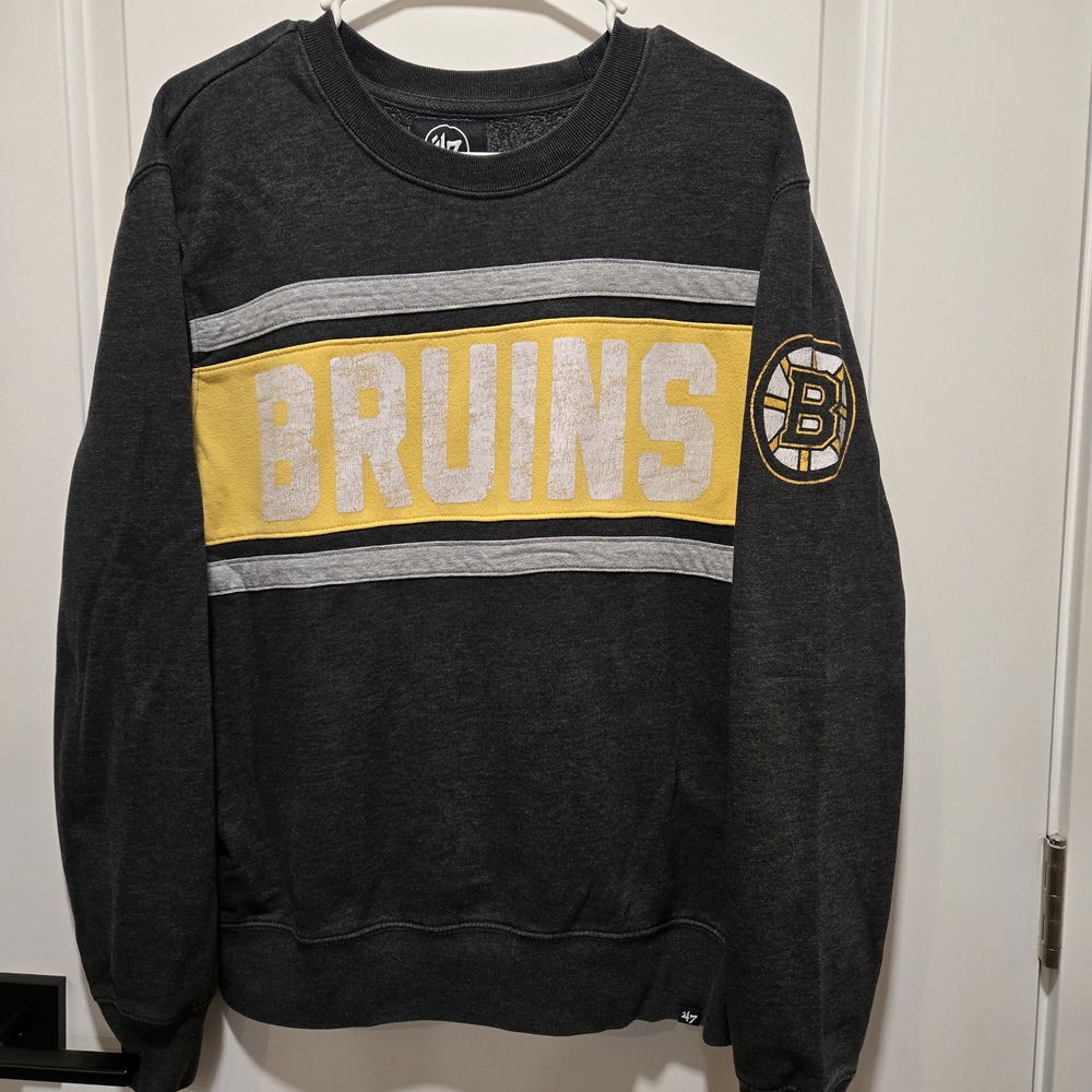 Boston Bruins '47 Brand Crewneck Sweater Size Medium NHL Gray Pullover EUC